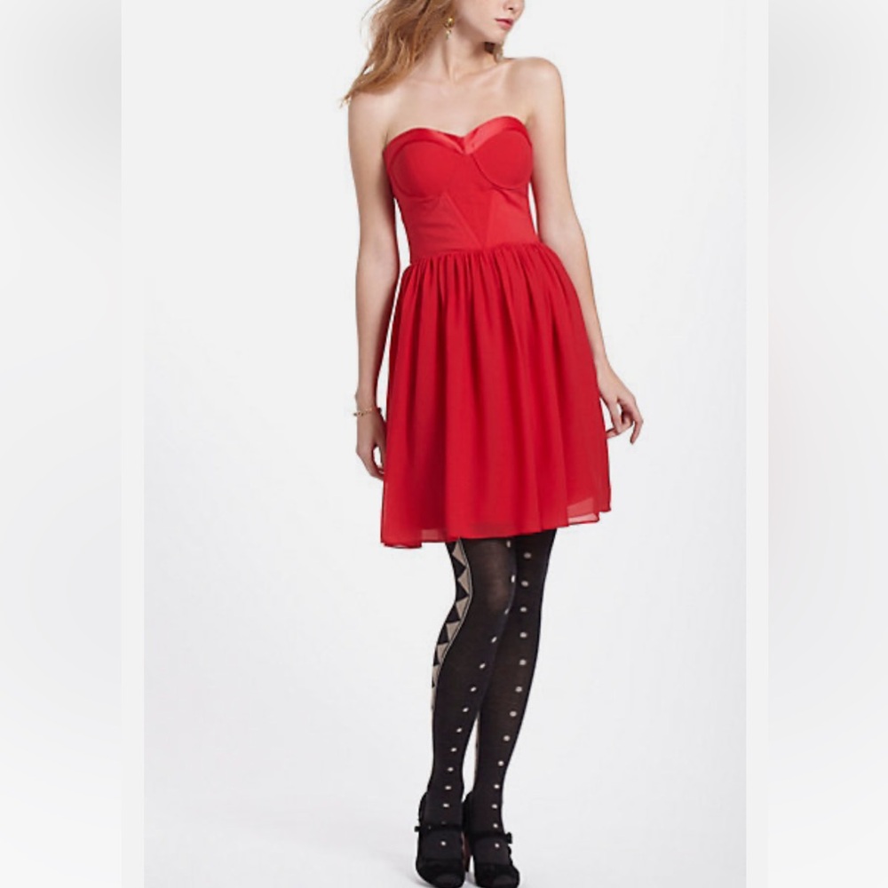 Erin Fetherston Anthropologie red strapless babydoll midi dress